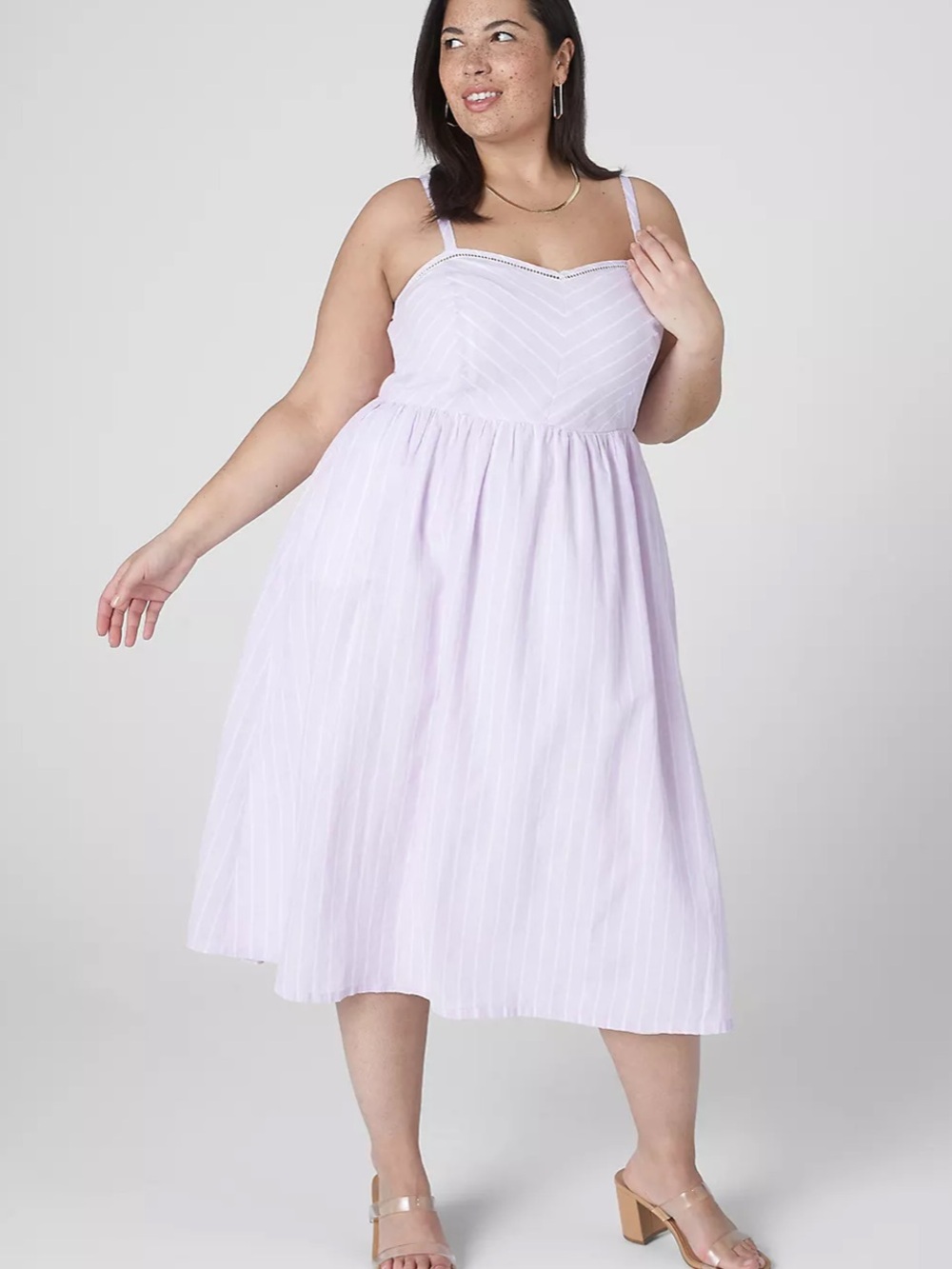 Lane Bryant Pastel Lavender Striped Midi Dress with Spaghetti Straps